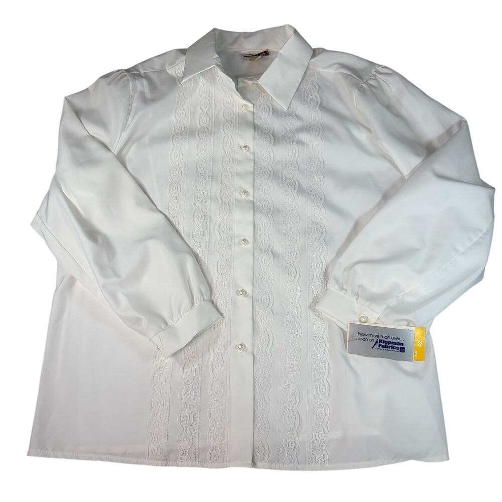 VTG NWT womens white button up lace front blouse. Size 22W. praire, cottagecore